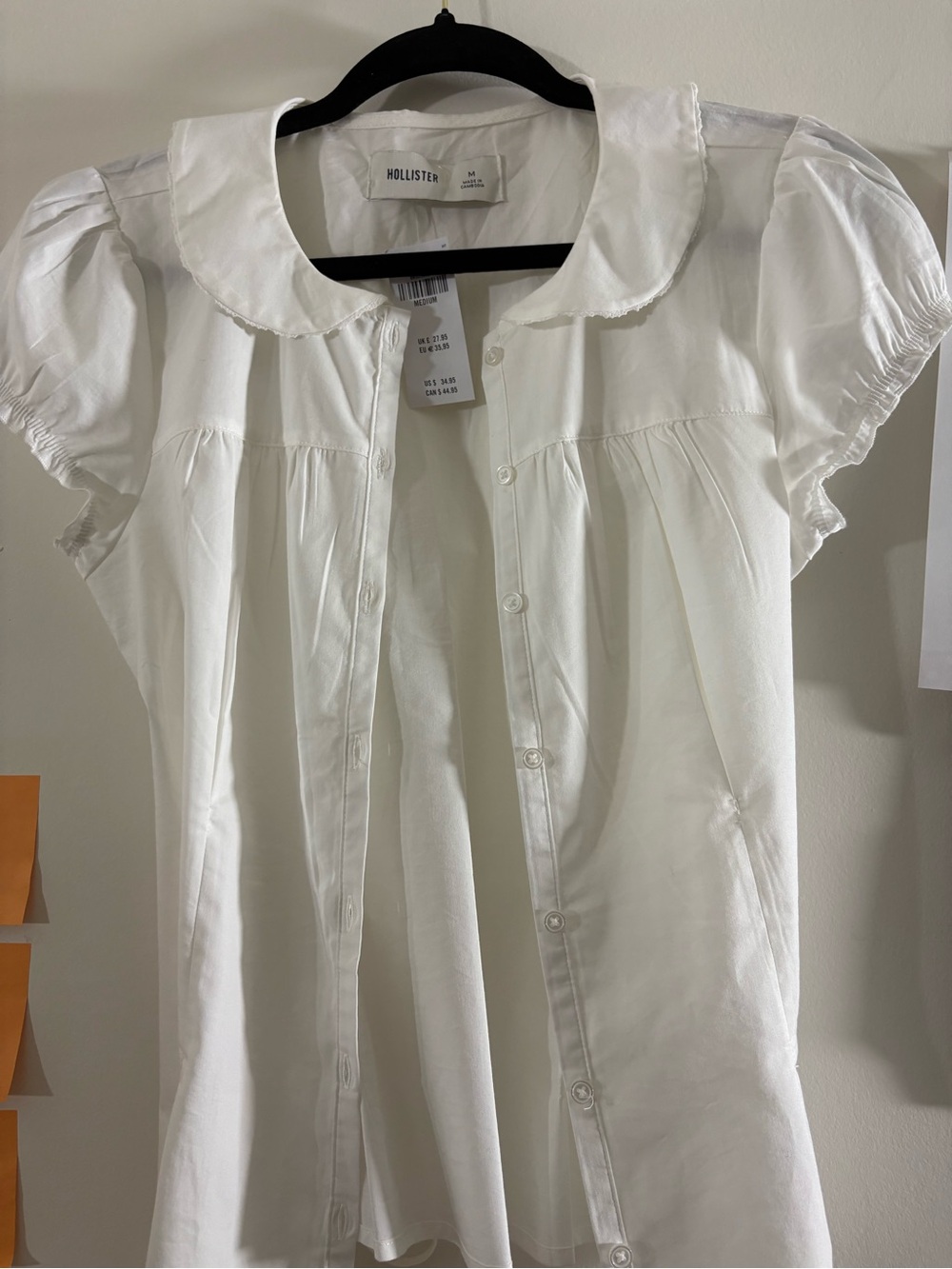 Hollister White Button-Front Cotton Top